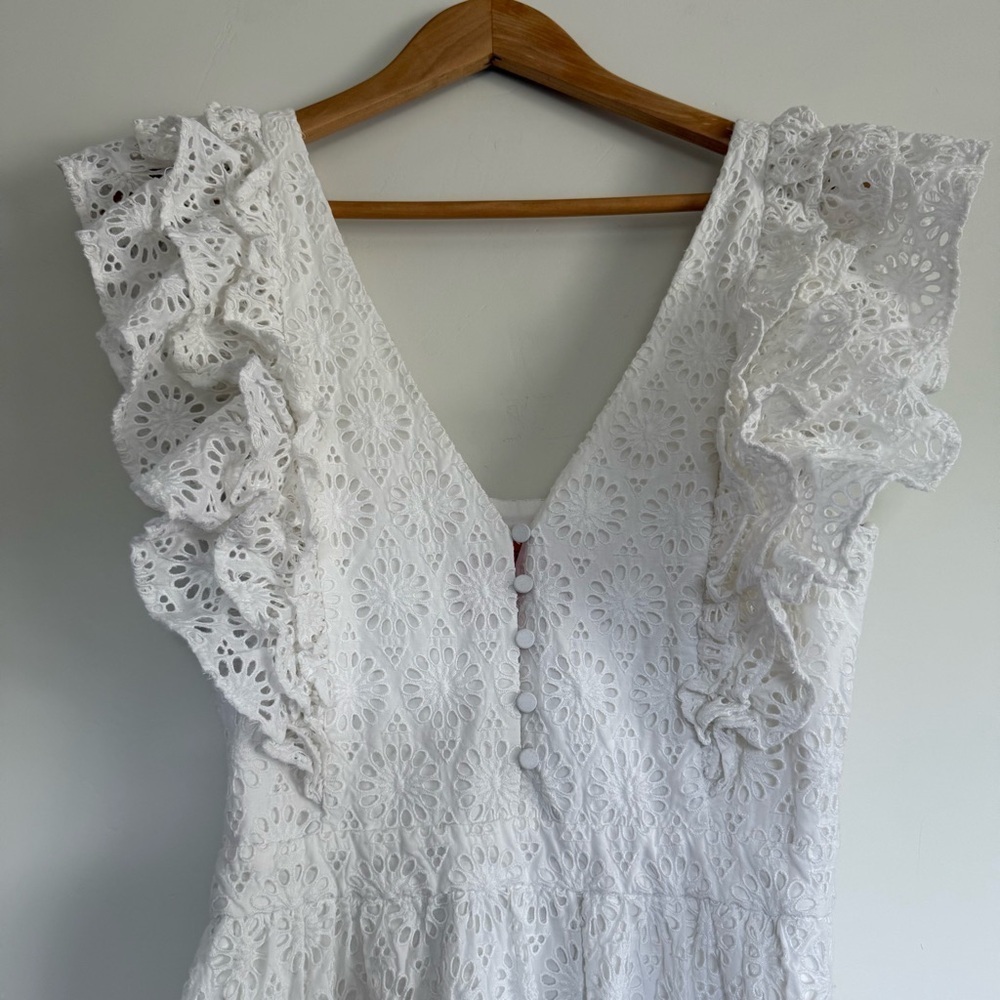 J.CREW Ruffle Maxi Eyelet Cotton Dress White Size: 4 - Picture 4 of 8